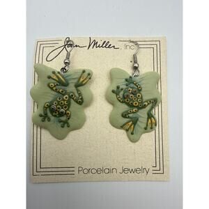 Vintage Joan Miller Porcelain Frog Dangle Earrings